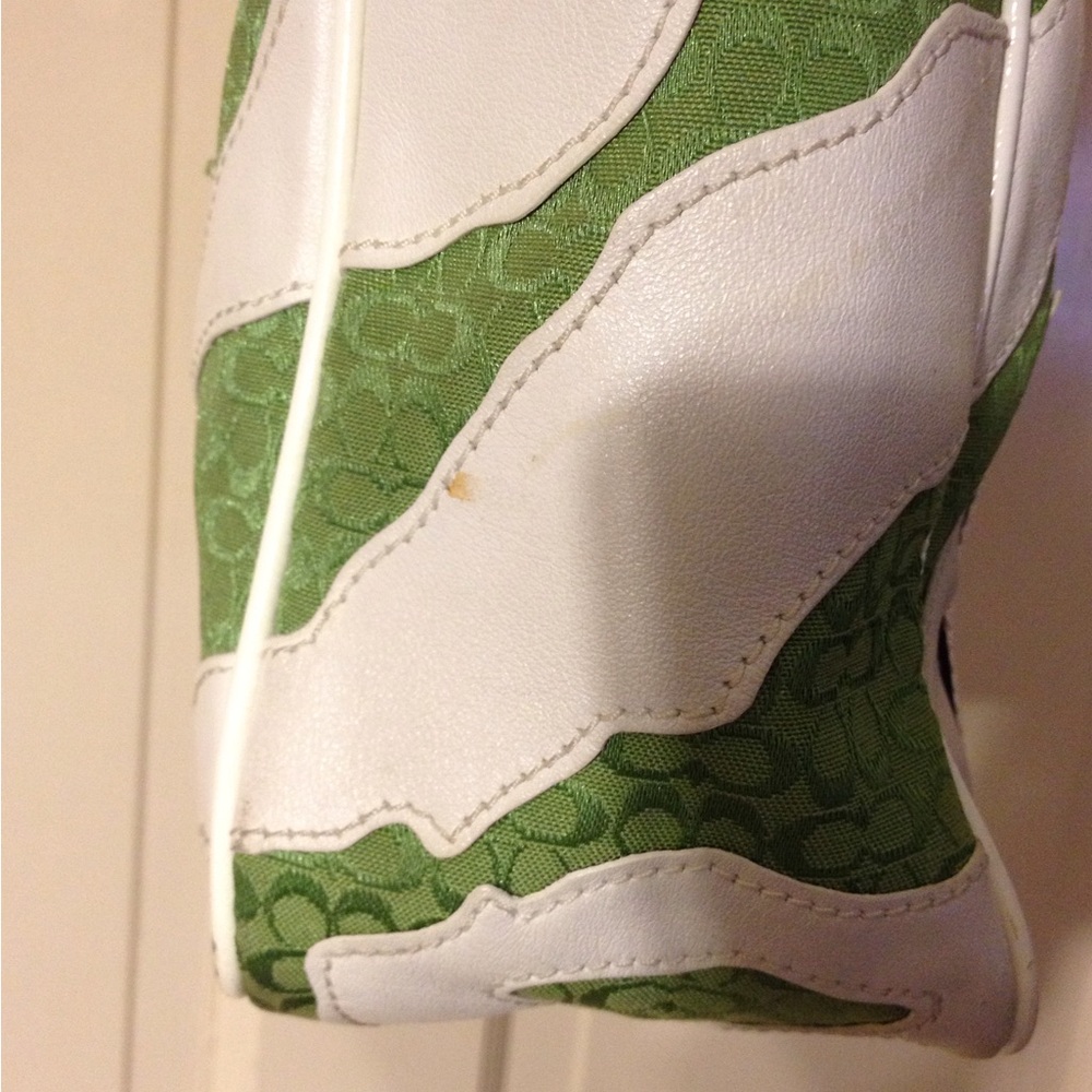 Coach Green and White Zebra Leather Tote Bag - Picture 3 of 5